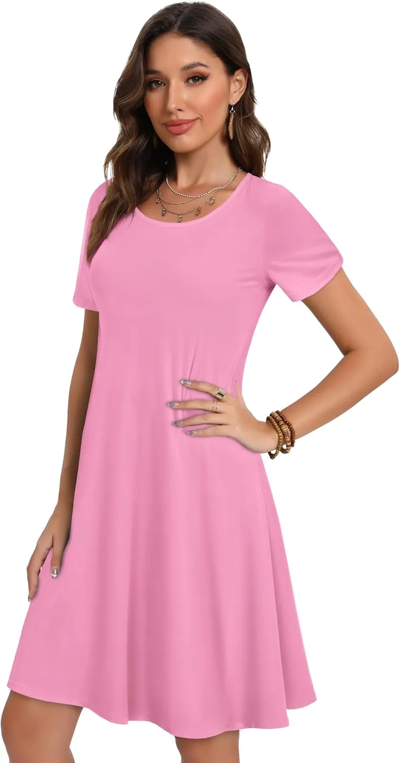 Summer Dresses for Women Short Sleeve Casual T Shirt Dress Sundress Beach Covers Up with Pockets