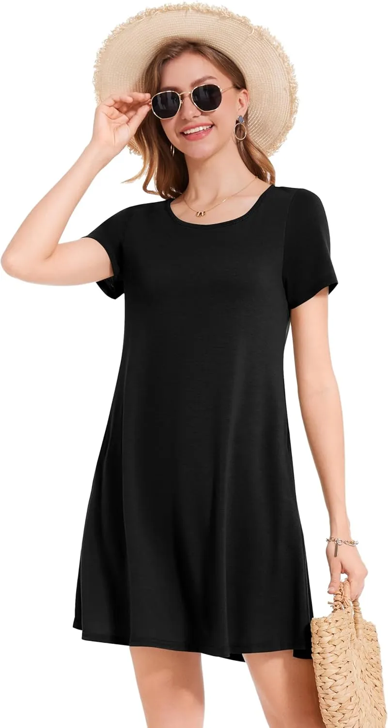 Summer Dresses for Women Short Sleeve Casual T Shirt Dress Sundress Beach Covers Up with Pockets