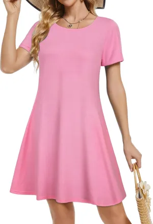 Summer Dresses for Women Short Sleeve Casual T Shirt Dress Sundress Beach Covers Up with Pockets
