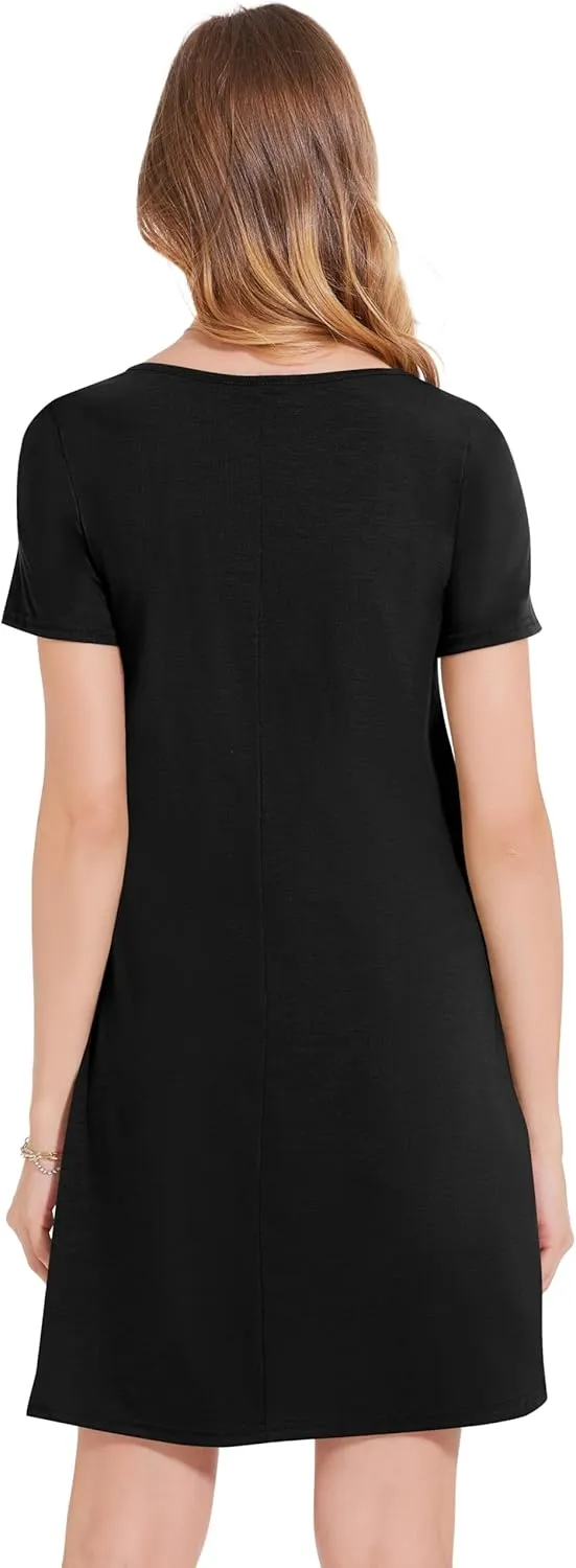 Summer Dresses for Women Short Sleeve Casual T Shirt Dress Sundress Beach Covers Up with Pockets