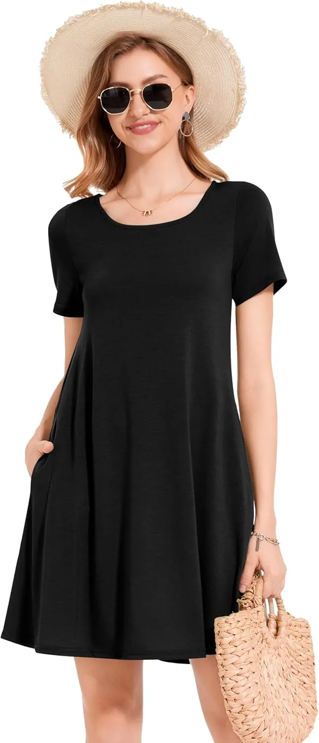 Summer Dresses for Women Short Sleeve Casual T Shirt Dress Sundress Beach Covers Up with Pockets