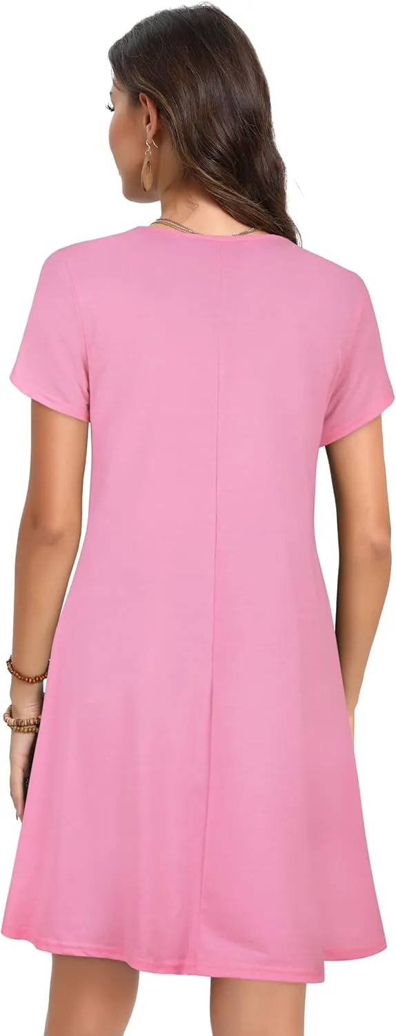 Summer Dresses for Women Short Sleeve Casual T Shirt Dress Sundress Beach Covers Up with Pockets