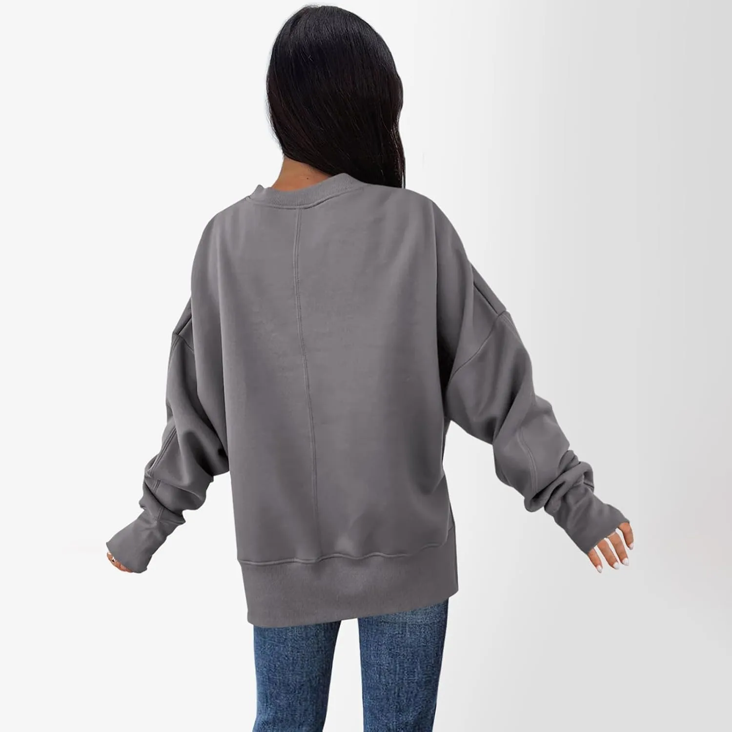 Sweaters for Women Oversized Sweatshirt Side Split Solid Plain Comfort Hoodie with Thumb Hole Fall Fashion 2024