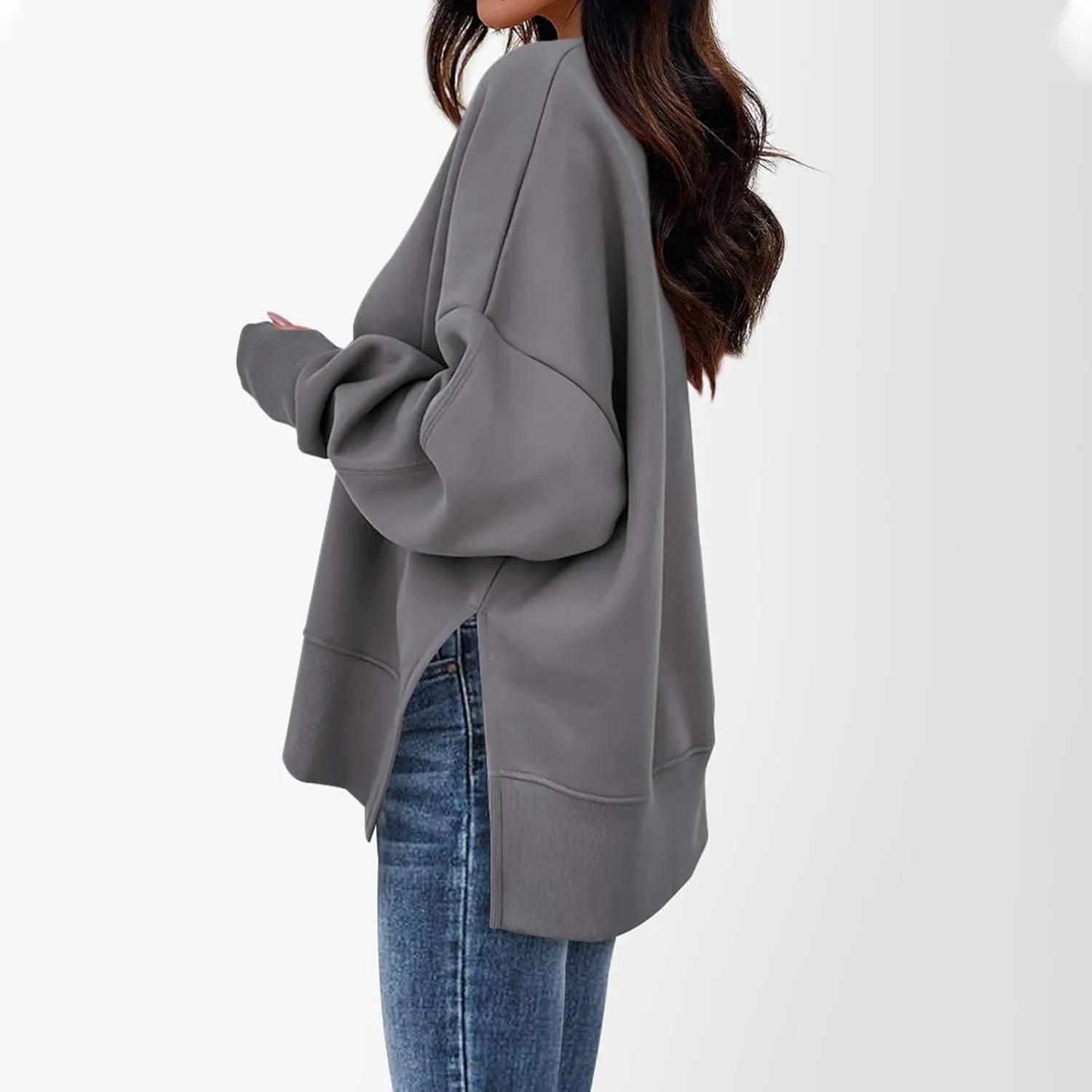 Sweaters for Women Oversized Sweatshirt Side Split Solid Plain Comfort Hoodie with Thumb Hole Fall Fashion 2024