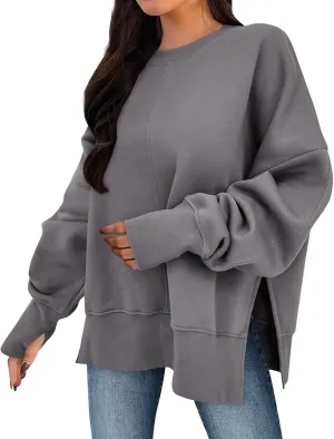 Sweaters for Women Oversized Sweatshirt Side Split Solid Plain Comfort Hoodie with Thumb Hole Fall Fashion 2024