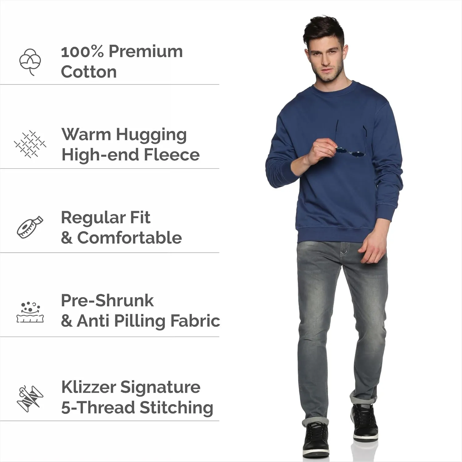 Sweatshirt for Mens 100% Cotton Crewneck Long Sleeve Heavyweight Regular Fit Pullover Warm Plain Top