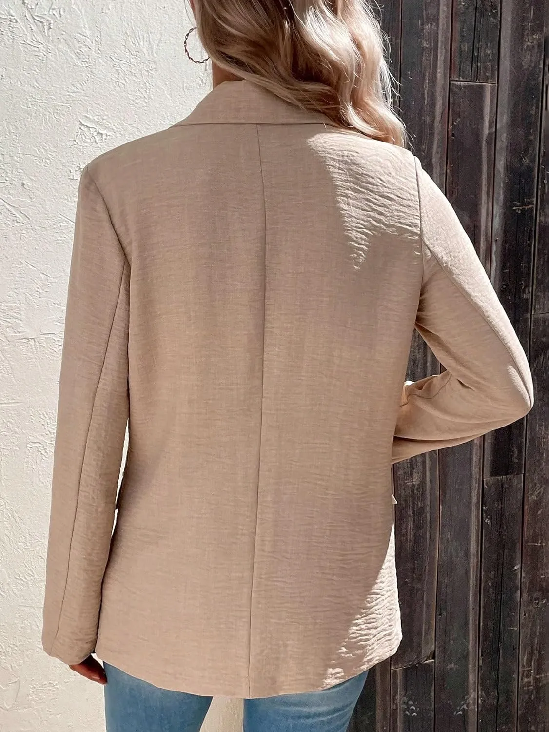 SweatyRocks Women's Long Sleeve Lapel Neck Single Button Front Solid Blazer Casual Lightweight Office Jackets with Pockets