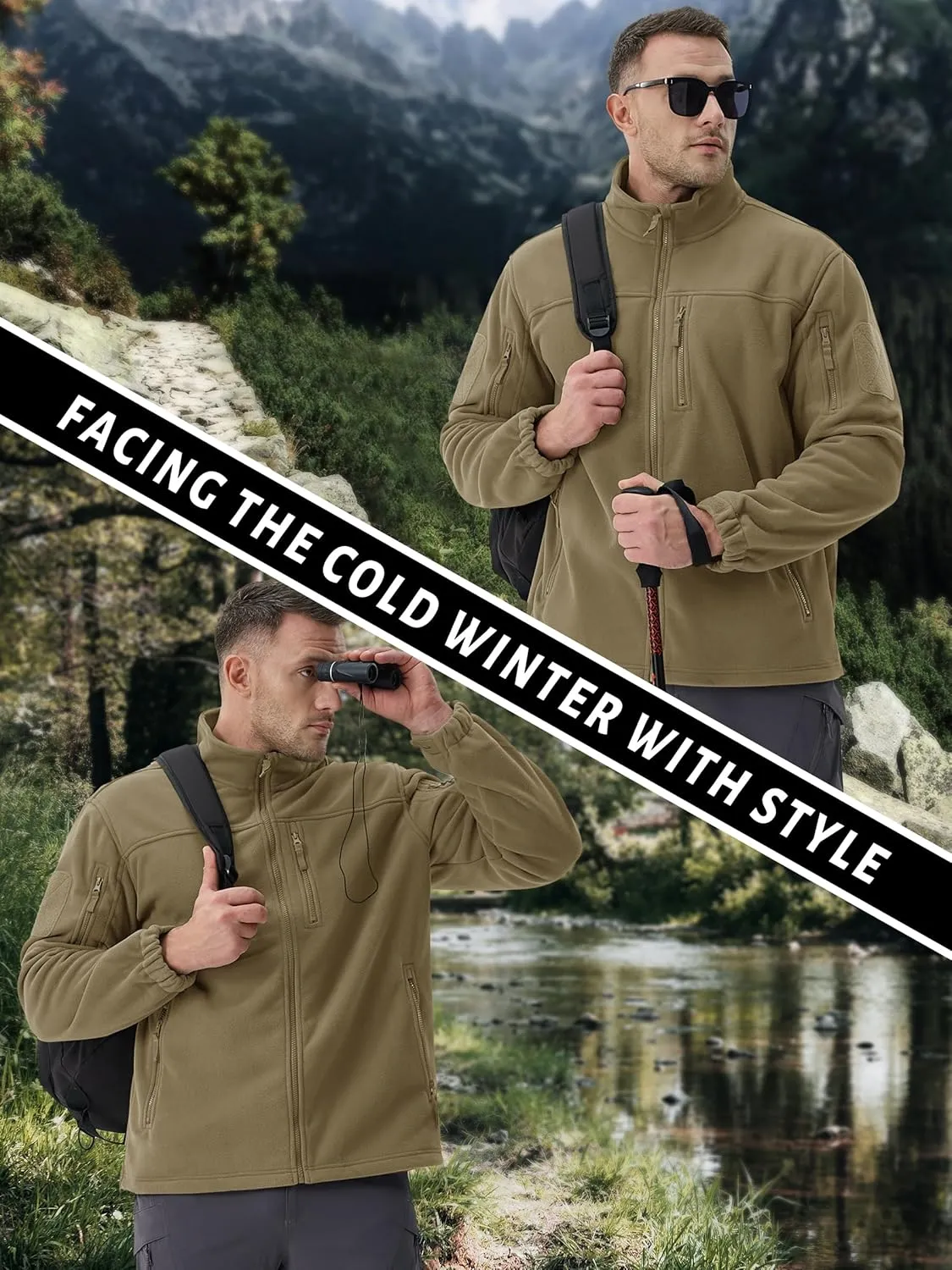 TACVASEN Men's Fleece Jacket Full Zip Winter Jacket Lightweight Tactical Jackets Outdoor Hiking Coats with Pockets