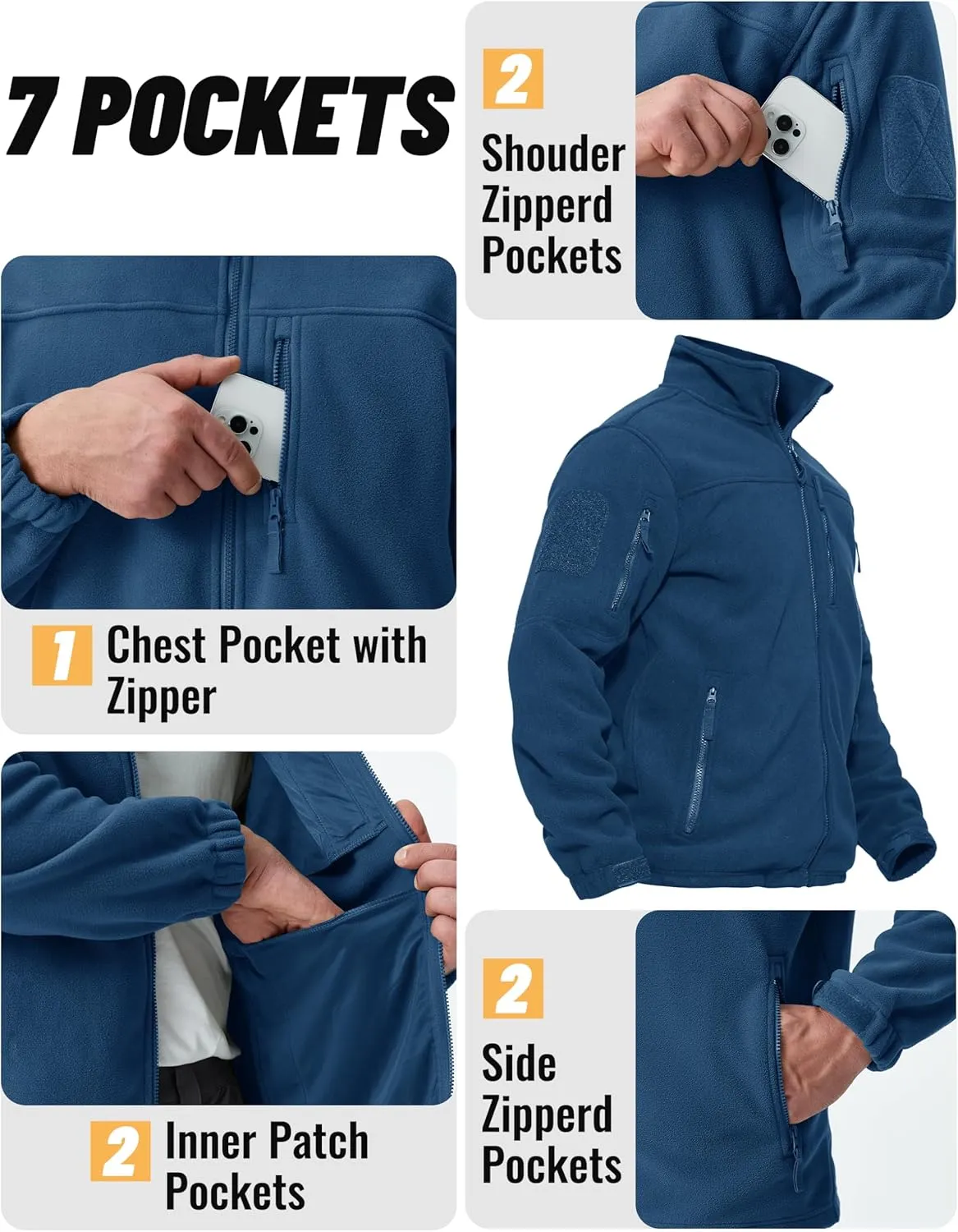 TACVASEN Men's Fleece Jacket Full Zip Winter Jacket Lightweight Tactical Jackets Outdoor Hiking Coats with Pockets