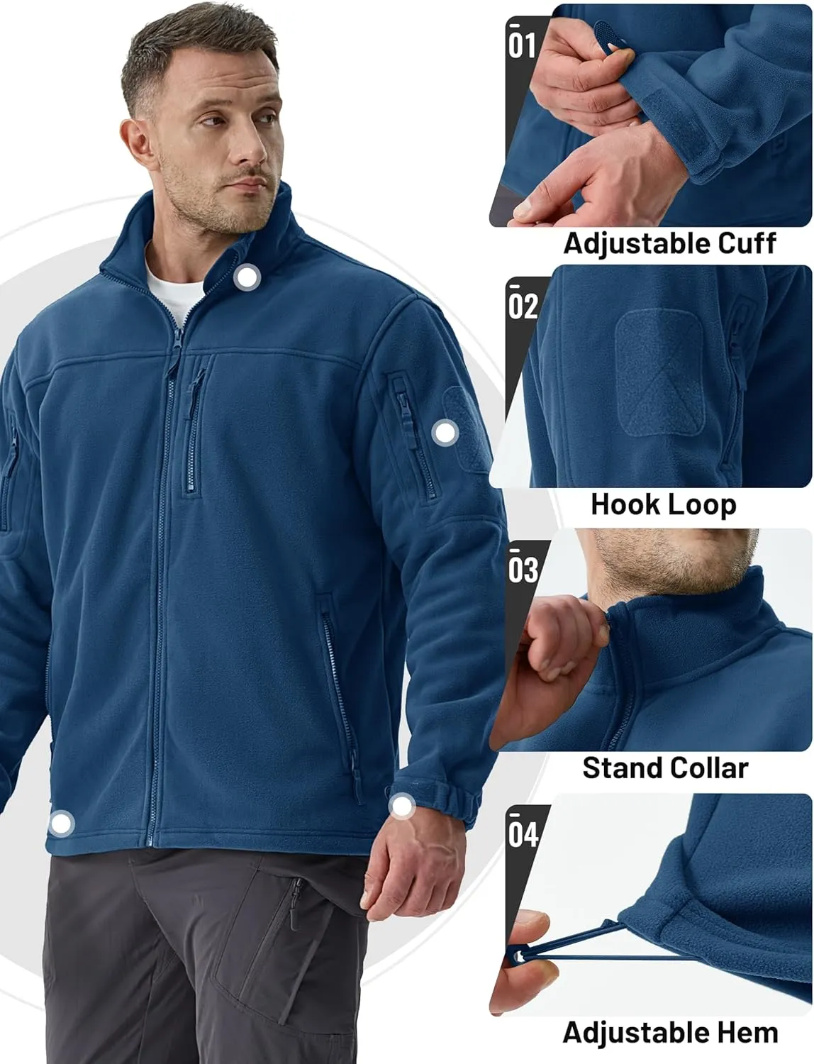 TACVASEN Men's Fleece Jacket Full Zip Winter Jacket Lightweight Tactical Jackets Outdoor Hiking Coats with Pockets