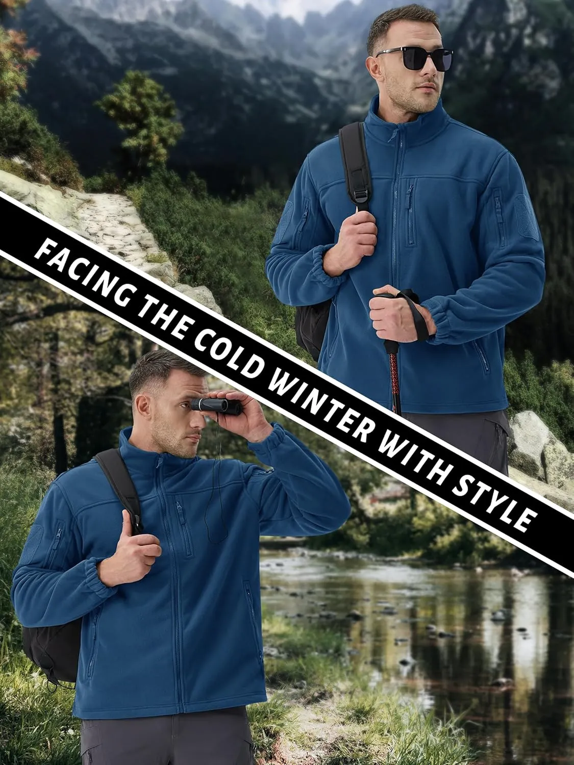 TACVASEN Men's Fleece Jacket Full Zip Winter Jacket Lightweight Tactical Jackets Outdoor Hiking Coats with Pockets