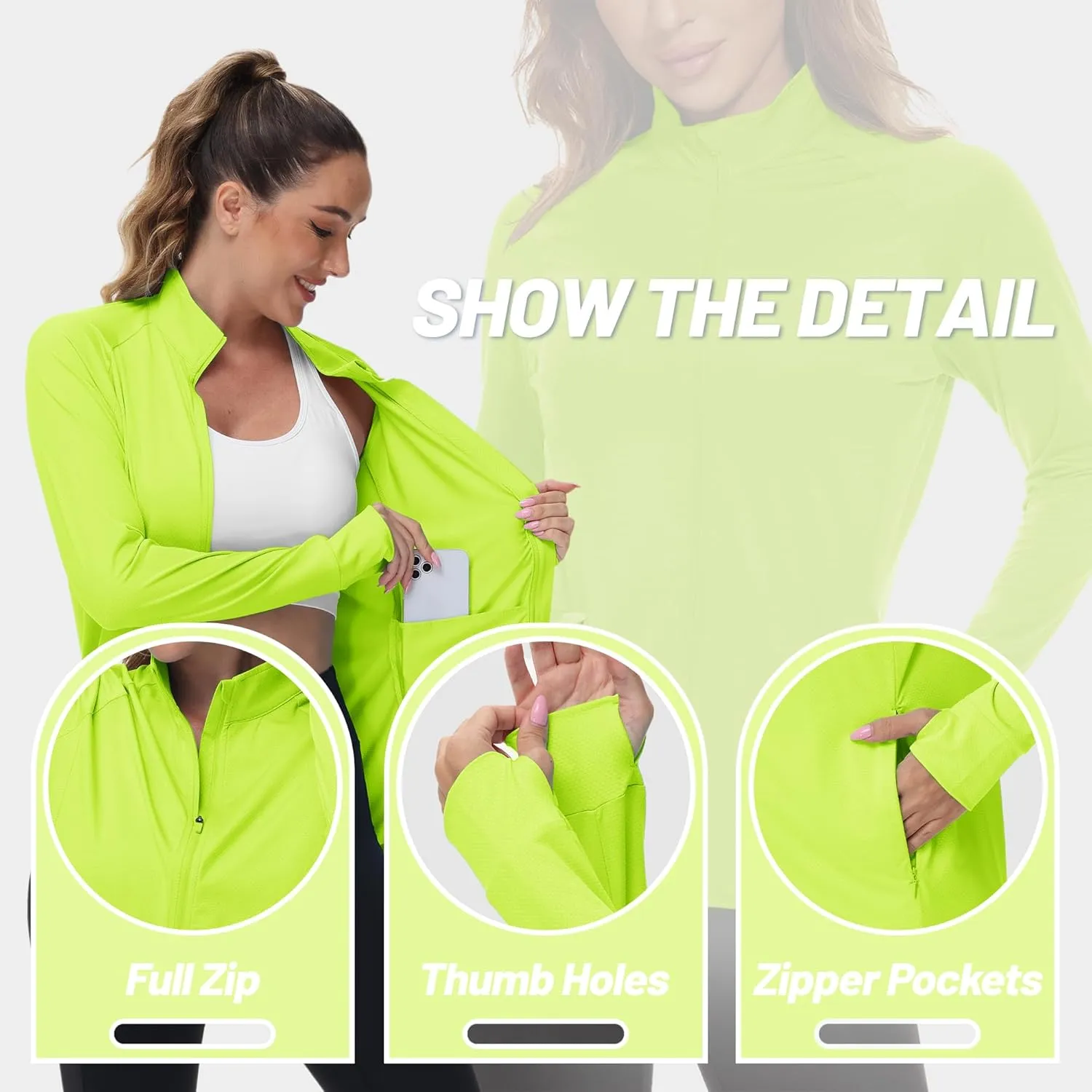 TACVASEN Women's Athletic Jackets Lightweight UV Protection Shirts Full Zip Workout Jacket UPF 50  Long Sleeve Sun Shirt