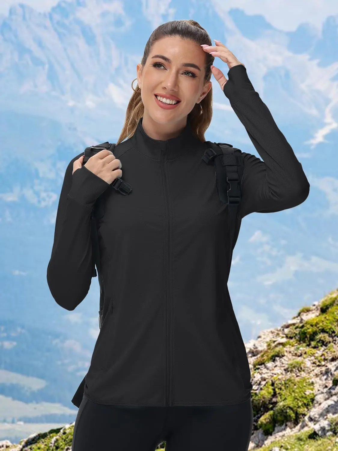 TACVASEN Women's Athletic Jackets Lightweight UV Protection Shirts Full Zip Workout Jacket UPF 50  Long Sleeve Sun Shirt