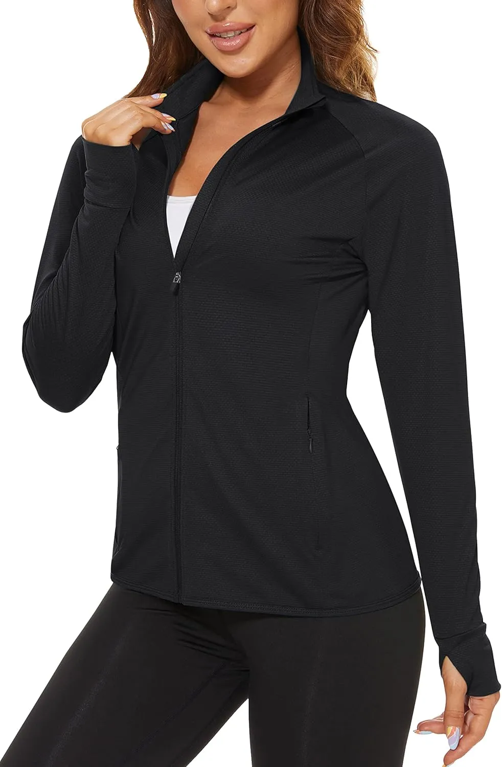 TACVASEN Women's Athletic Jackets Lightweight UV Protection Shirts Full Zip Workout Jacket UPF 50  Long Sleeve Sun Shirt