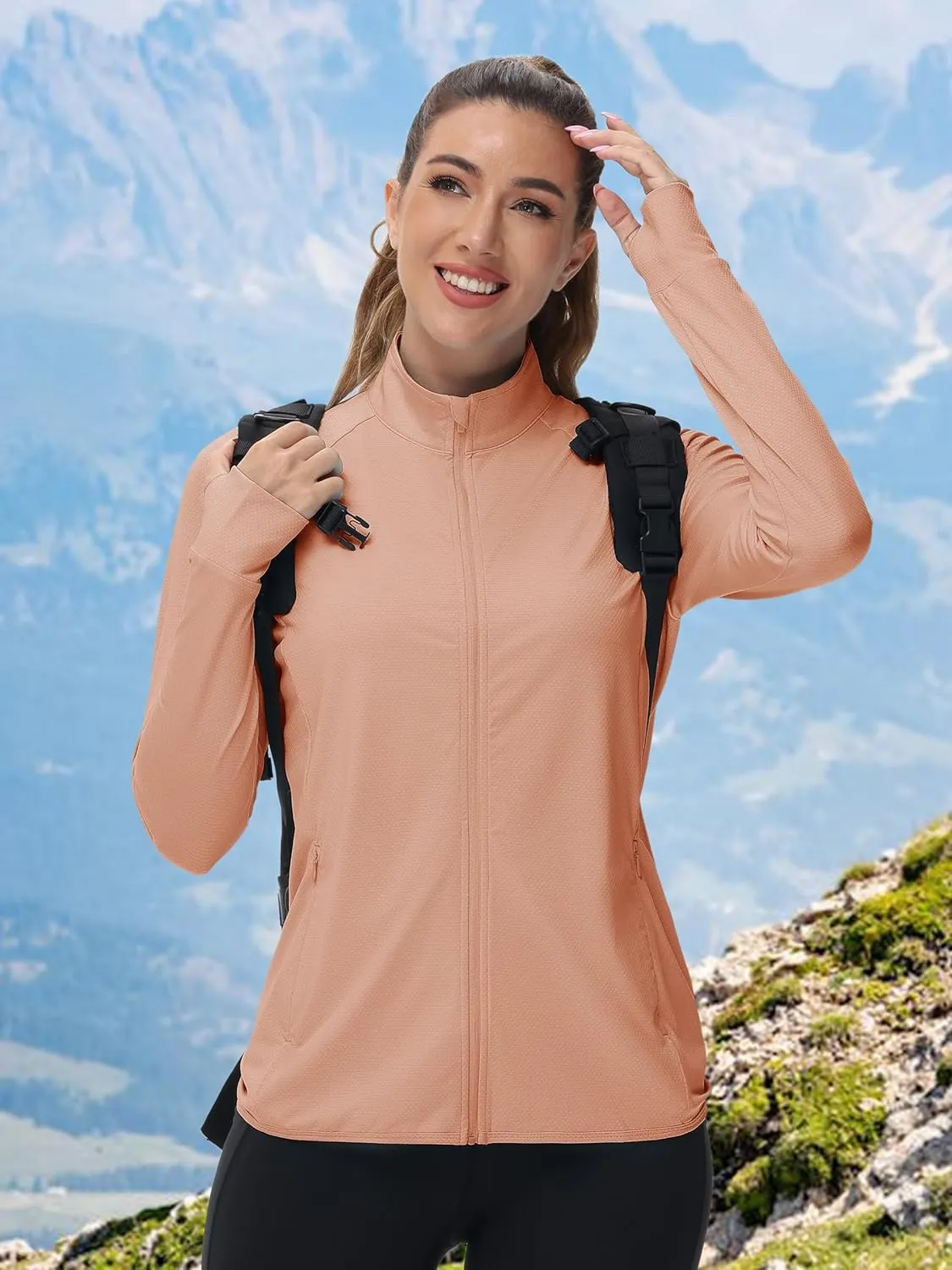 TACVASEN Women's Athletic Jackets Lightweight UV Protection Shirts Full Zip Workout Jacket UPF 50  Long Sleeve Sun Shirt