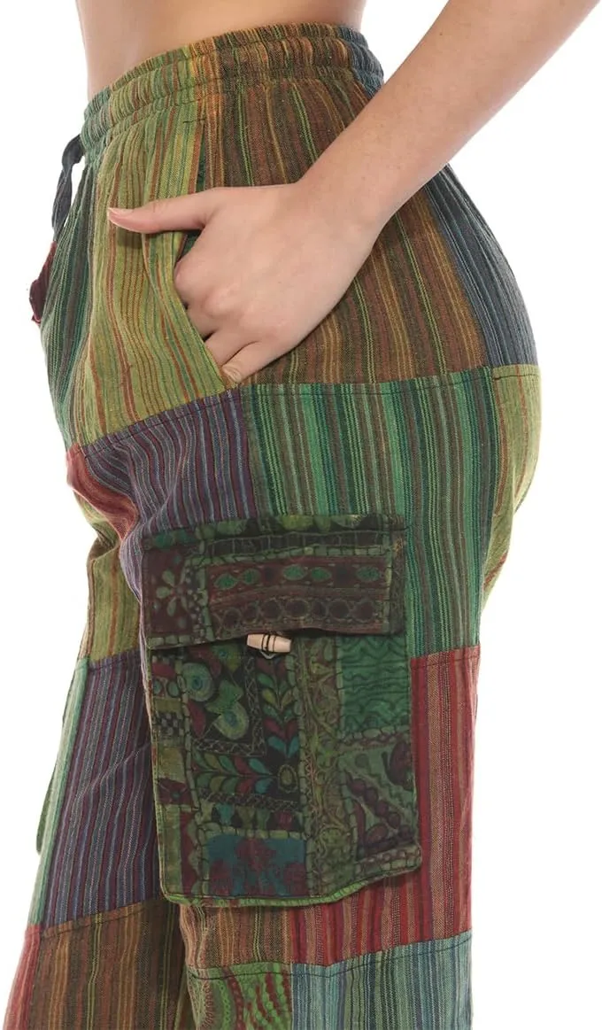 THE COLLECTION ROYAL Unisex Hippie Patchwork Bohemian Casual Rave Festival Harem Drawstring Boho Trouser Pants