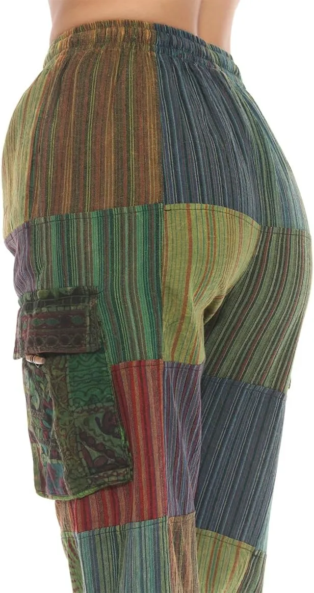 THE COLLECTION ROYAL Unisex Hippie Patchwork Bohemian Casual Rave Festival Harem Drawstring Boho Trouser Pants