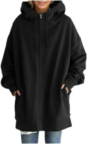 TIAFORD Oversized Zip Up Hoodies for Women Fleece Jackets Long Sleeve Sweatshirts Casual Loose Fall Jacket with Pockets