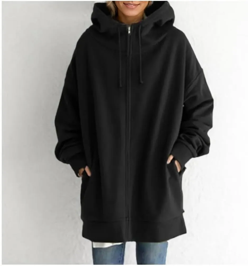 TIAFORD Oversized Zip Up Hoodies for Women Fleece Jackets Long Sleeve Sweatshirts Casual Loose Fall Jacket with Pockets