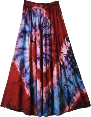 Tie Dye Comfort Maxi Long Skirt Bohemian Gypsy Elastic Waist Handmade Plus Size (Maroon)