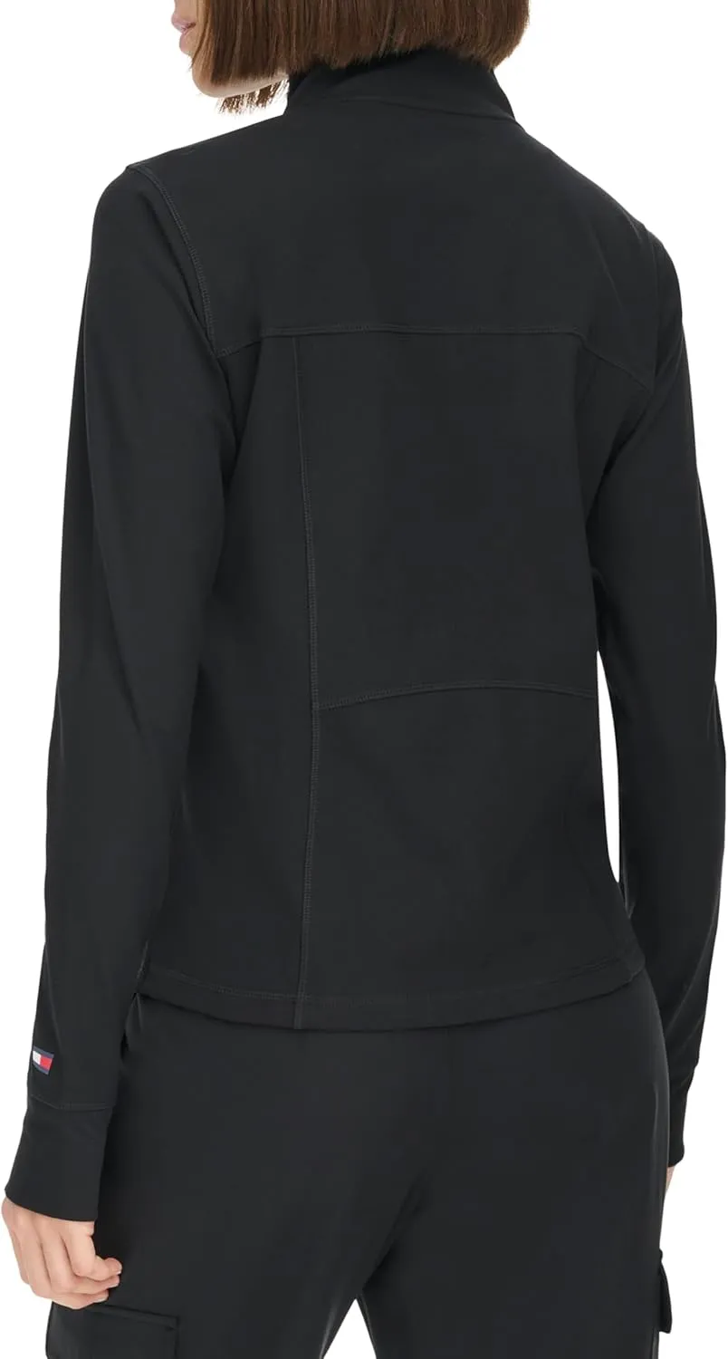 Tommy Hilfiger Women's Zippered Pockets Mock Neck Semi Fitted Cozy Peached Workout Jacket