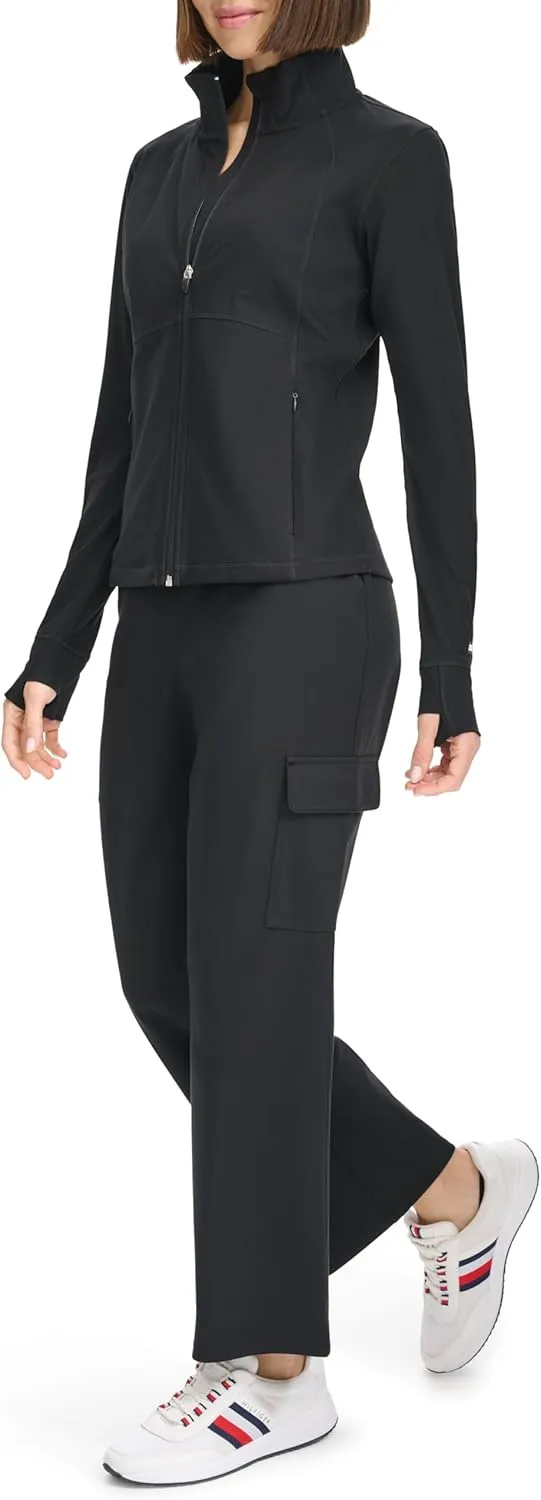 Tommy Hilfiger Women's Zippered Pockets Mock Neck Semi Fitted Cozy Peached Workout Jacket