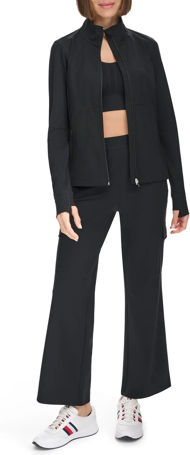 Tommy Hilfiger Women's Zippered Pockets Mock Neck Semi Fitted Cozy Peached Workout Jacket
