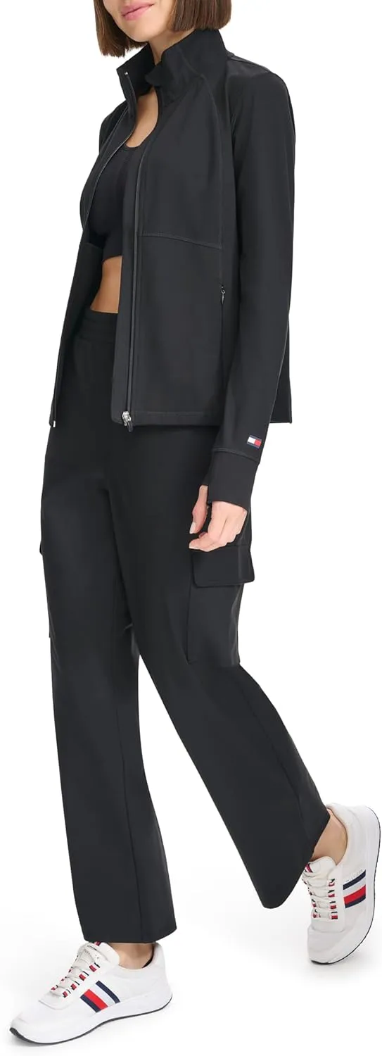 Tommy Hilfiger Women's Zippered Pockets Mock Neck Semi Fitted Cozy Peached Workout Jacket