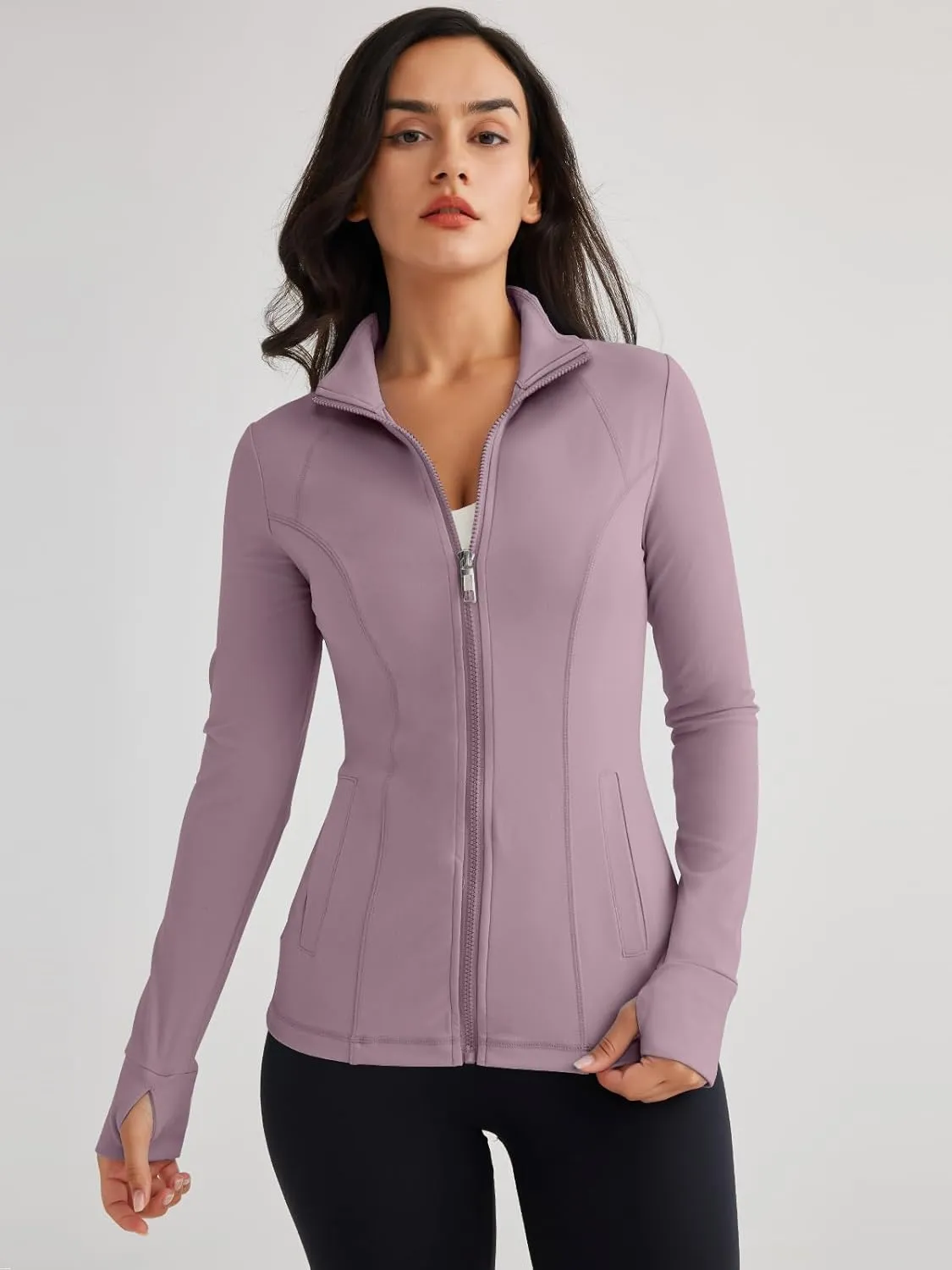 Trendy Queen Womens Lightweight Zip Up Jackets Mock Turtleneck Fall Hoodies Fitted 2024 Athletic Workout Clothes with Pockets