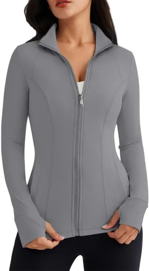 Trendy Queen Womens Lightweight Zip Up Jackets Mock Turtleneck Fall Hoodies Fitted 2024 Athletic Workout Clothes with Pockets