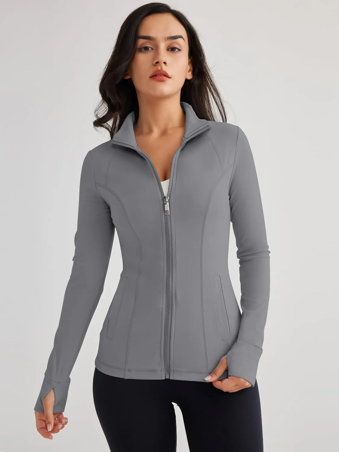 Trendy Queen Womens Lightweight Zip Up Jackets Mock Turtleneck Fall Hoodies Fitted 2024 Athletic Workout Clothes with Pockets
