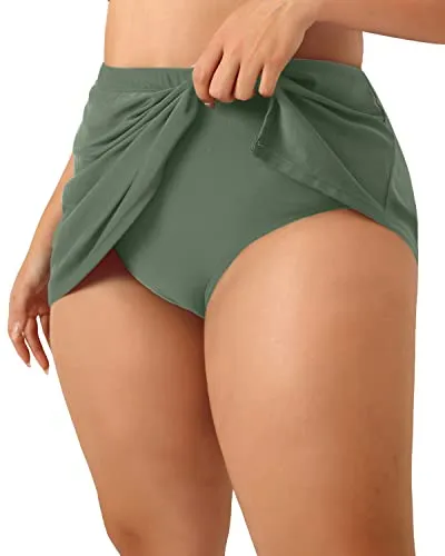 Tummy Control High Waisted Swimsuit Bottoms For Curvy Women-Olive Green