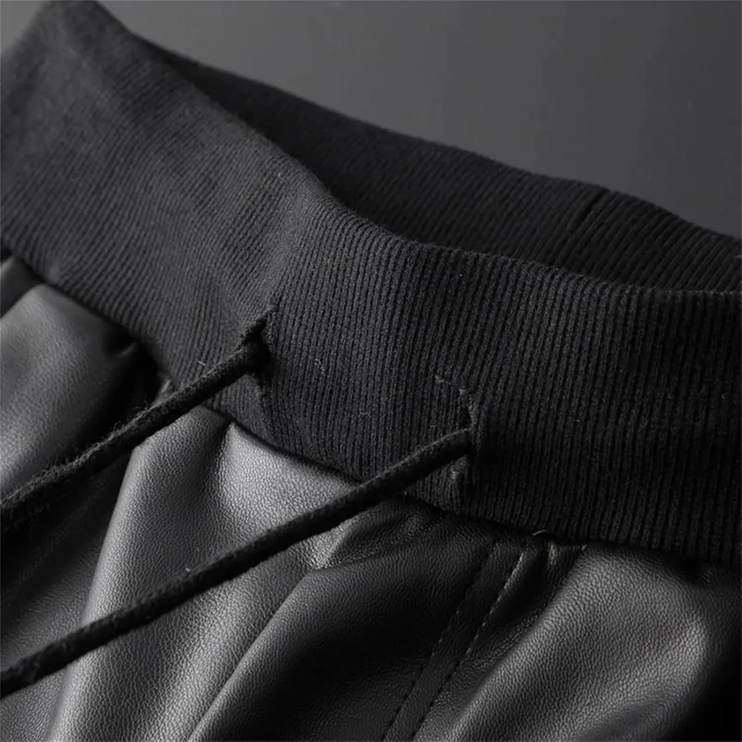 UIOKLMJH Men's Harem Leather Pants Elastic Waist Fashion Flat Motorcycle Trousers with Pockets