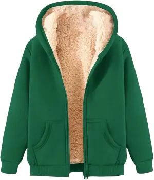 Unisex Boys Girls Fleece Jacket Hoodie Sherpa Lined Zip Up Hooded Sweatshirt Kids Winter Jackets with Pockets