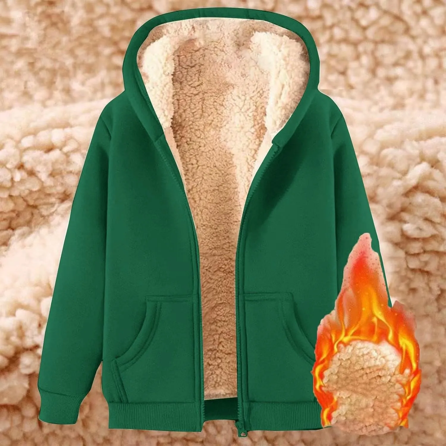 Unisex Boys Girls Fleece Jacket Hoodie Sherpa Lined Zip Up Hooded Sweatshirt Kids Winter Jackets with Pockets