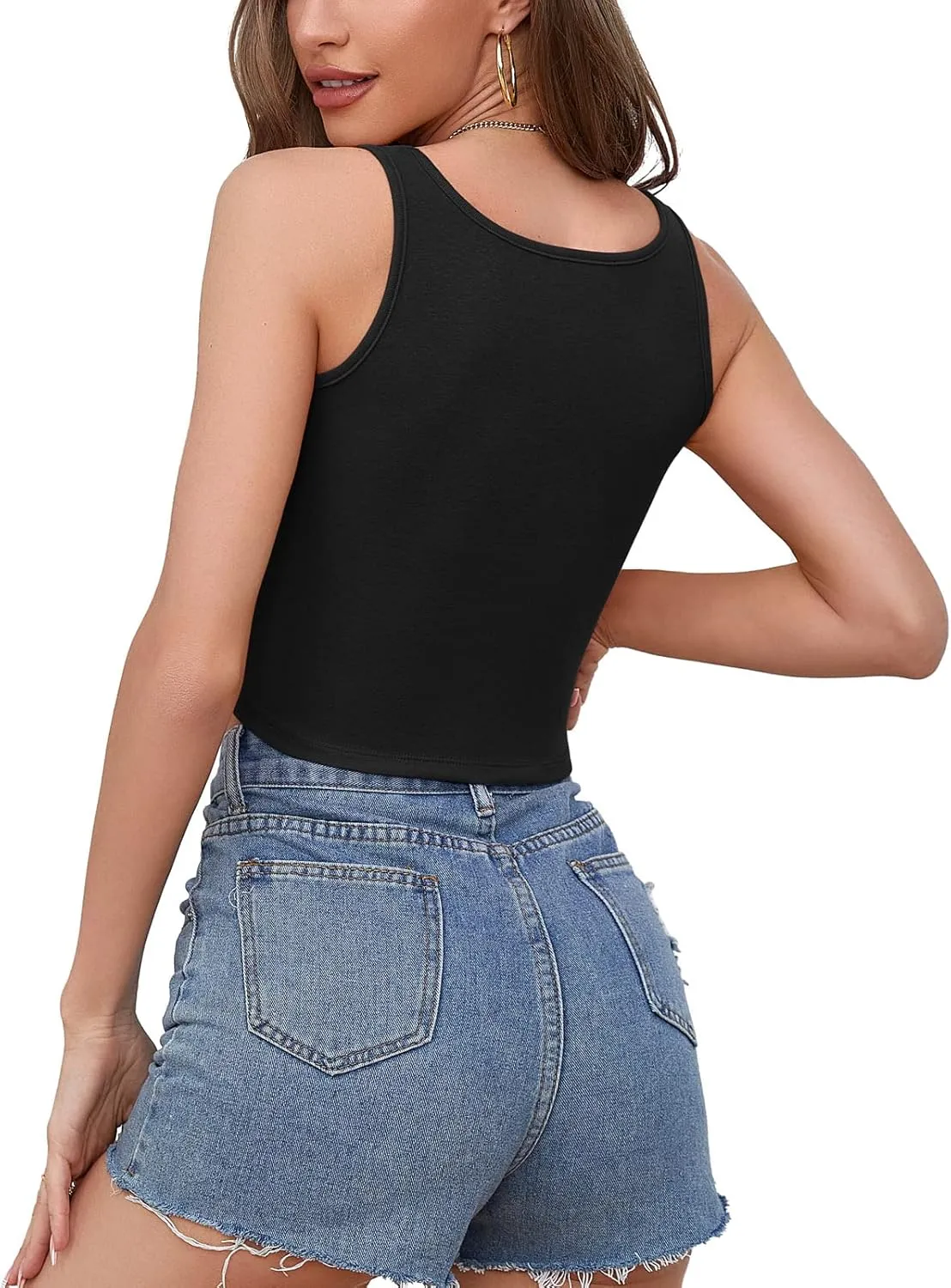 V FOR CITY Crop Tops for Women Front Cutout Cropped Tank Summer Sleeveless Cotton Cami Shirts