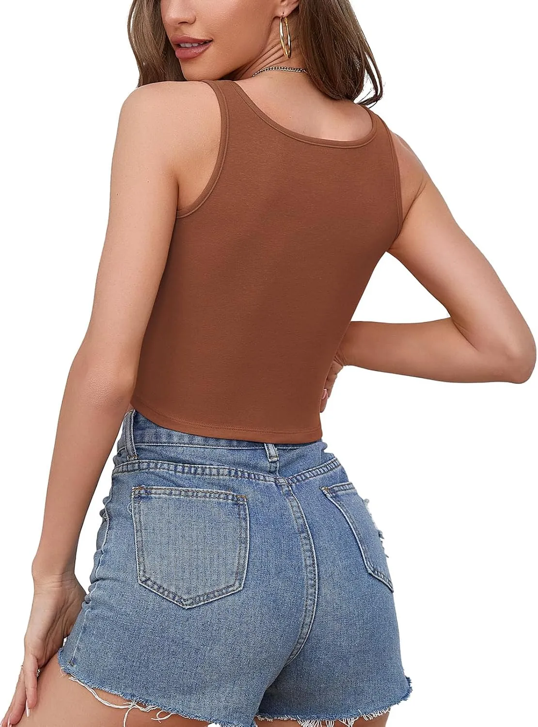 V FOR CITY Crop Tops for Women Front Cutout Cropped Tank Summer Sleeveless Cotton Cami Shirts