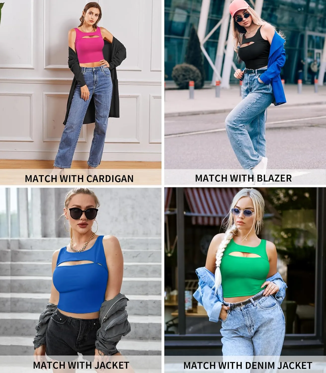 V FOR CITY Crop Tops for Women Front Cutout Cropped Tank Summer Sleeveless Cotton Cami Shirts