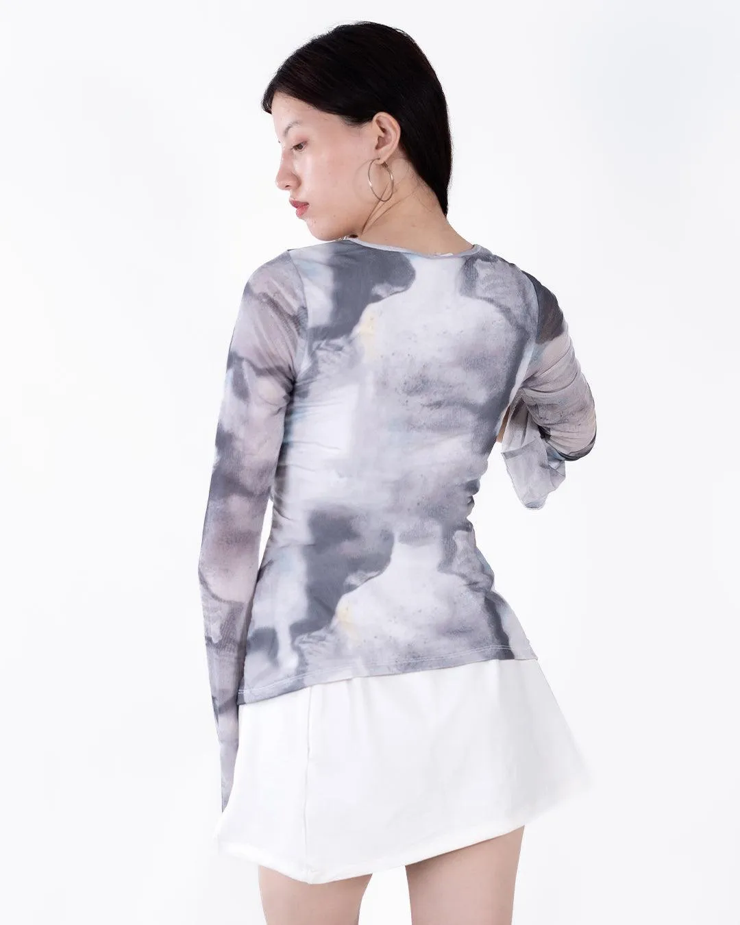 V Neck Front Knot Spring Summer Tie Dye Flare Long Sleeve Top