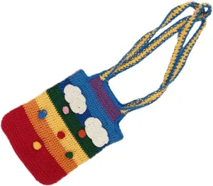 VALICLUD Elegant Knitted Bag Rainbow Shoulder Tote Crocheted Wool Longevity Fashion and Comfort