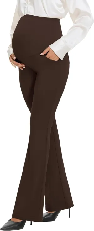 VIMPEP Womens Boot Cut Leg Maternity Yoga Pants High Waist Over The Belly Pregnancy Dress Pants Petite/Regular Pockets 3102
