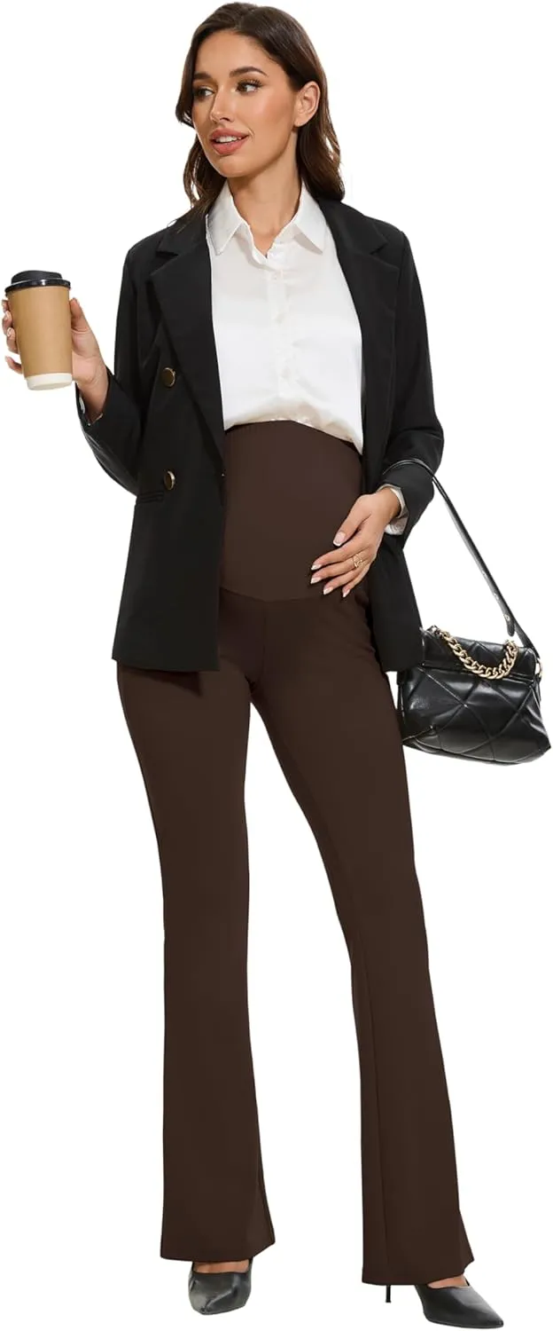 VIMPEP Womens Boot Cut Leg Maternity Yoga Pants High Waist Over The Belly Pregnancy Dress Pants Petite/Regular Pockets 3102