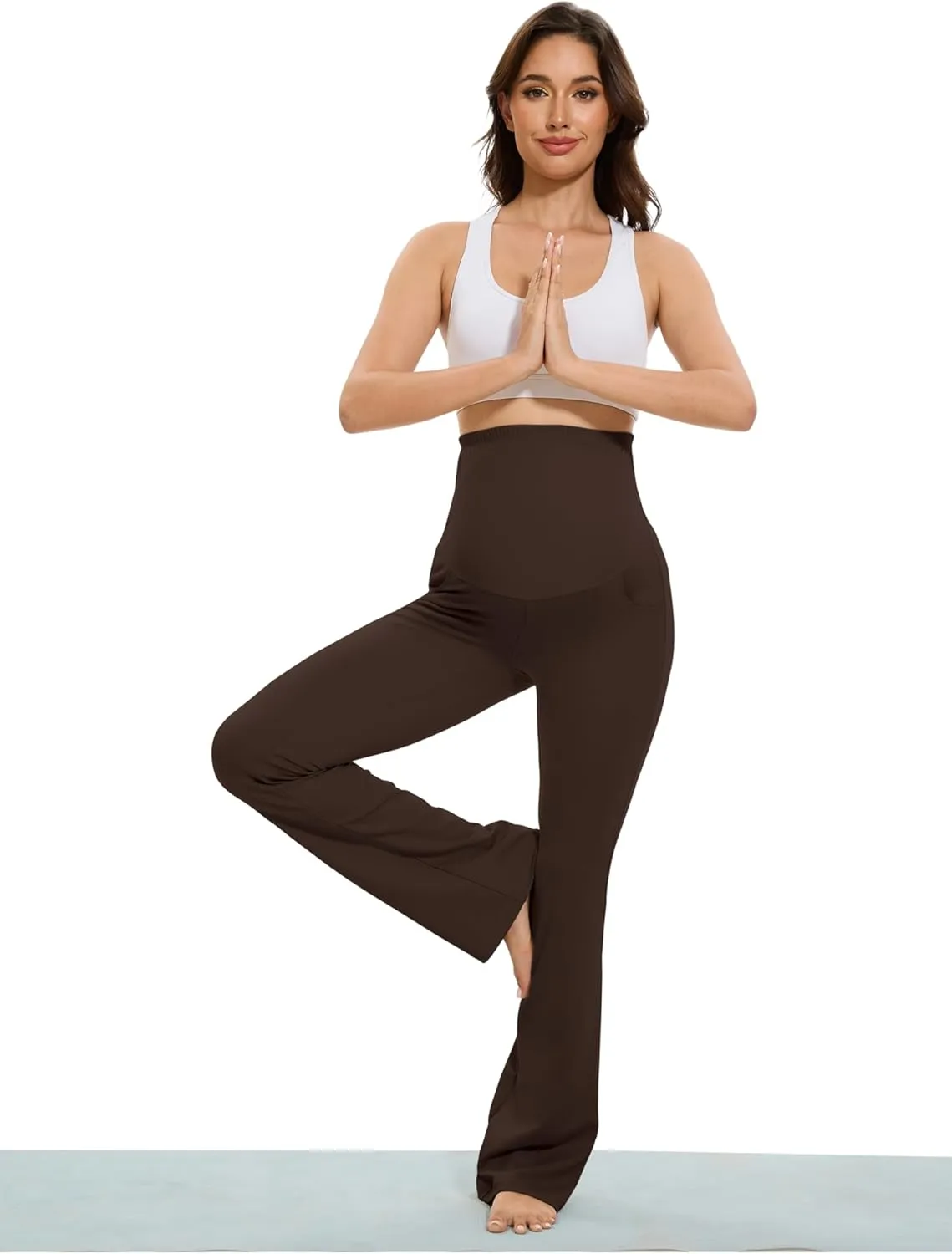 VIMPEP Womens Boot Cut Leg Maternity Yoga Pants High Waist Over The Belly Pregnancy Dress Pants Petite/Regular Pockets 3102