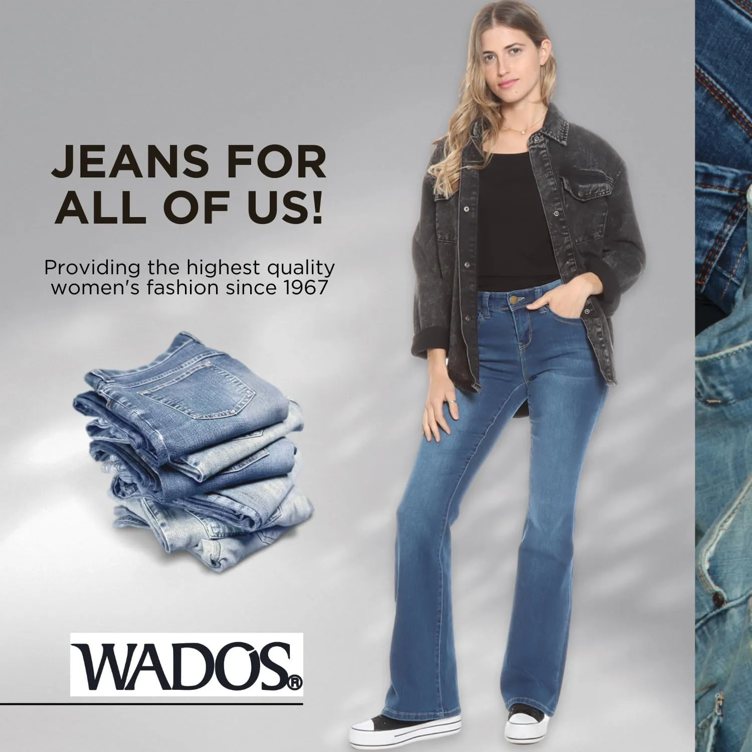 WADOS( Bootcut Jeans for Women, High Waisted, Classic Fit - Stretchy, Comfy Womens High Rise Flare Jeans - Denim Pants