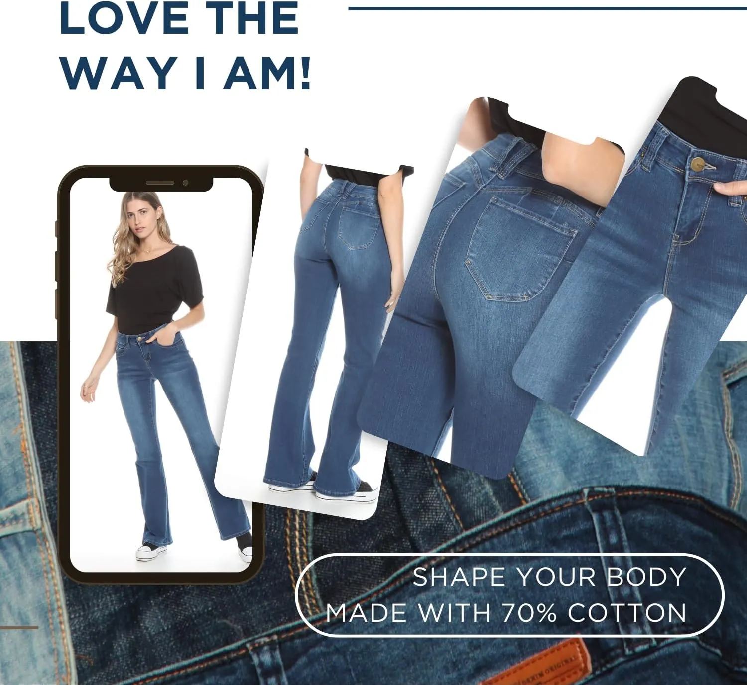 WADOS( Bootcut Jeans for Women, High Waisted, Classic Fit - Stretchy, Comfy Womens High Rise Flare Jeans - Denim Pants