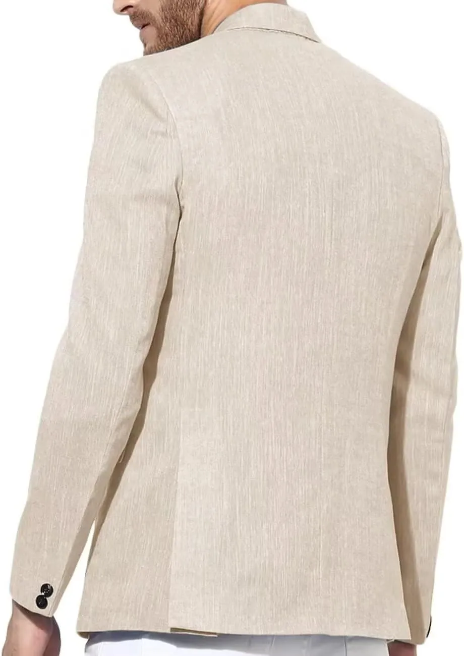 Wangyue Men's Linen Jacket Casual Sport Coat Slim Fit Lightweight Linen Blazer Jacket Stylish Two Buttons Sports Jackets