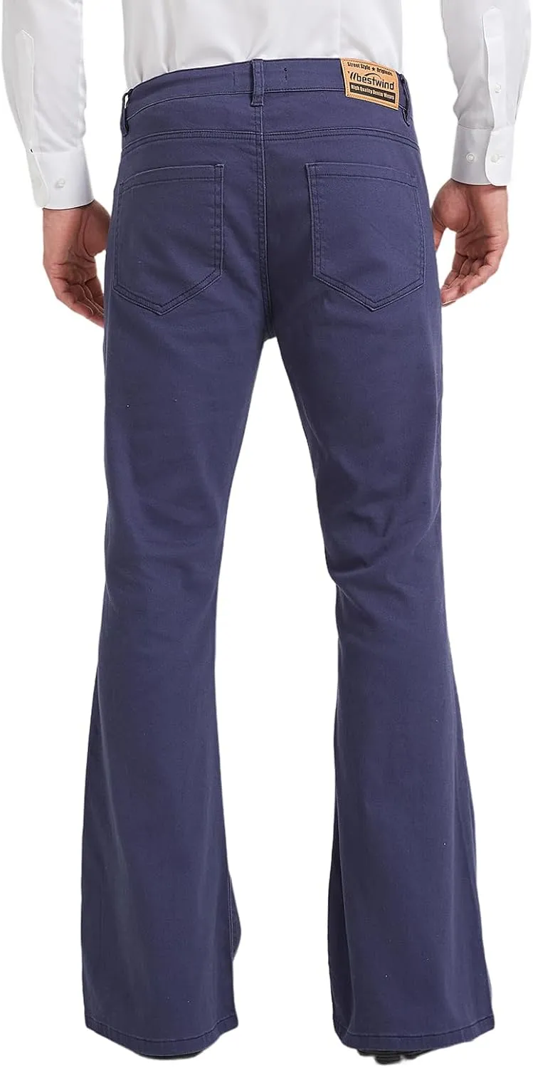 Wbestwind Men's Relaxed Stretch Vintage 60s 70s Bell Bottom Fit Comfort Flared Retro Leg Denim Jeans
