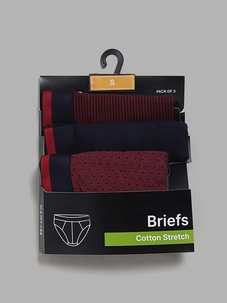 WES Lounge Wine Printed Briefs - Pack of 3