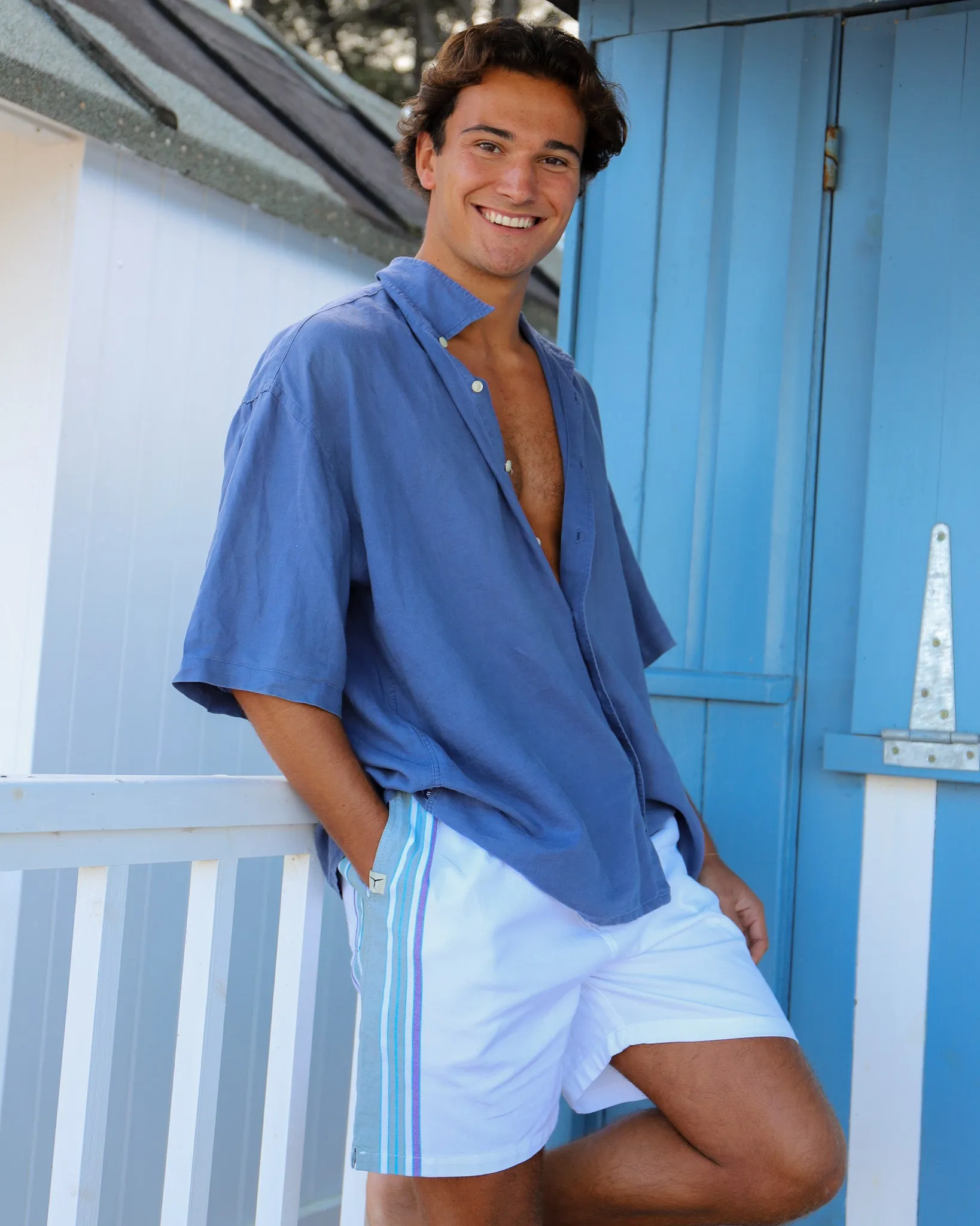 White & Olive Classic Shorts