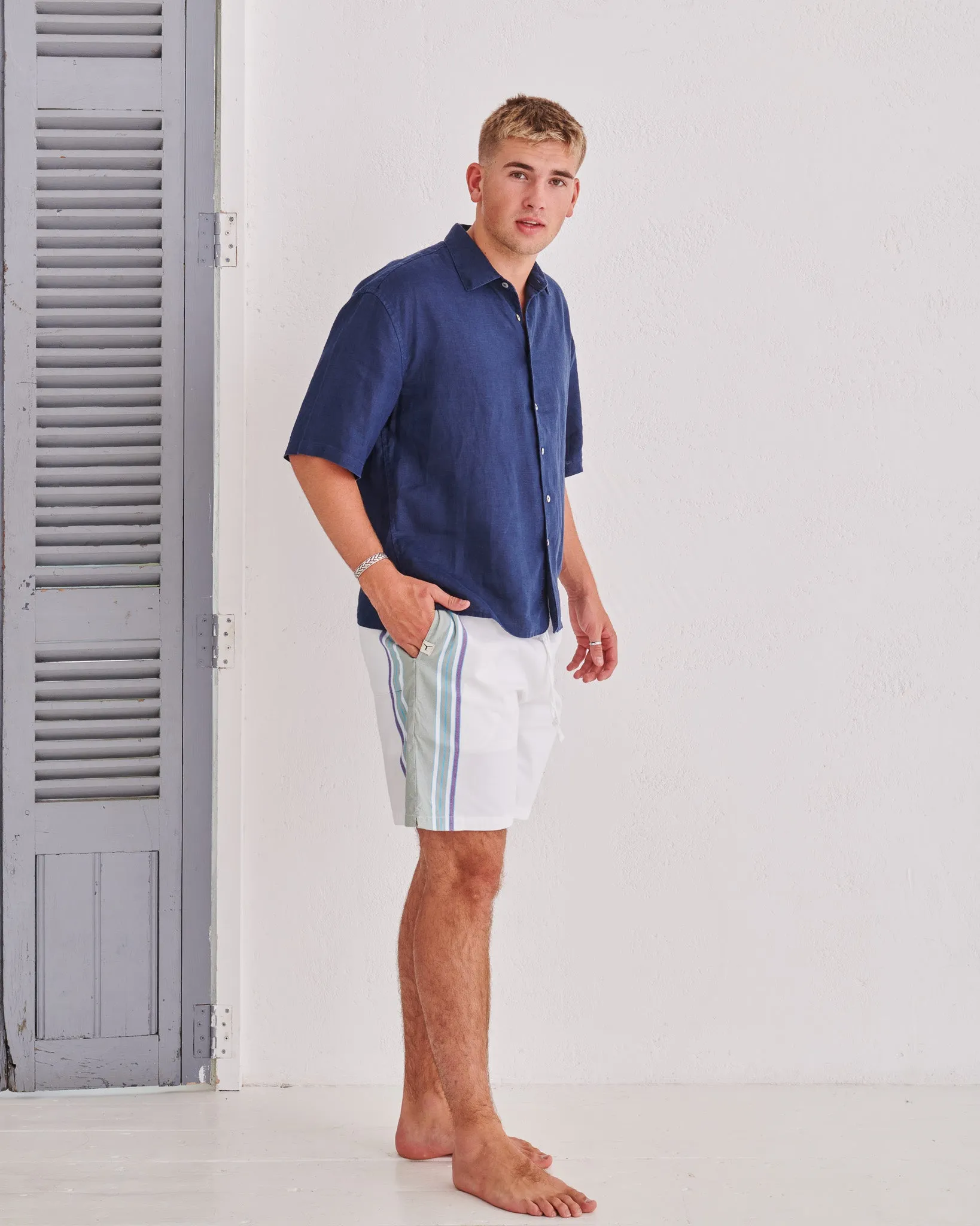 White & Olive Classic Shorts